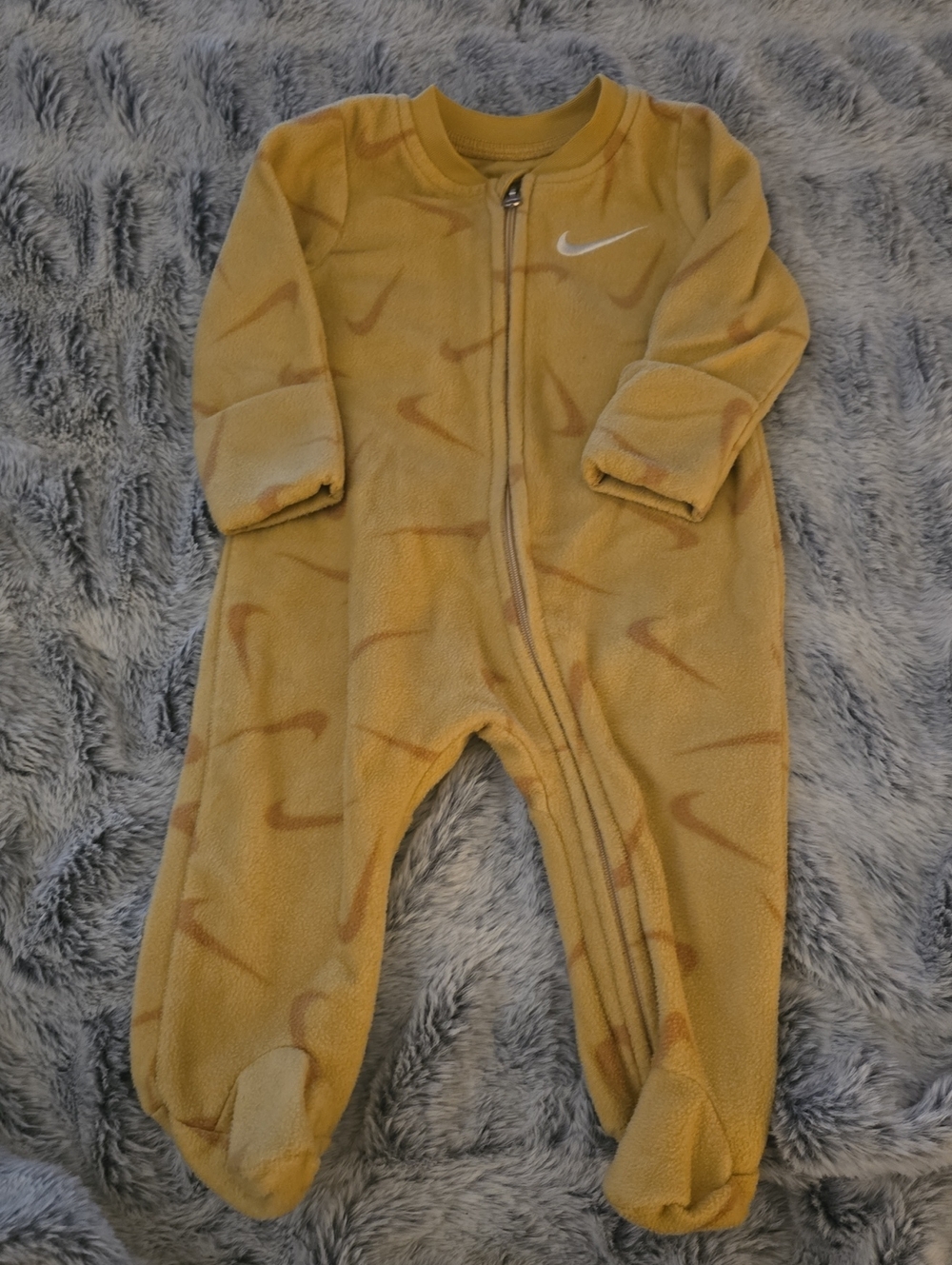 Nike Yellow Fleece Footed One-Piece with Swoosh